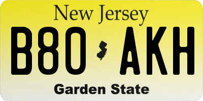 NJ license plate B80AKH