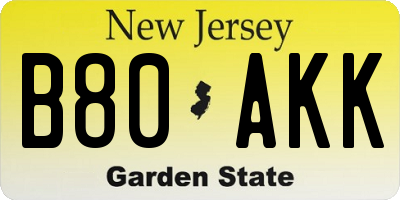 NJ license plate B80AKK