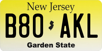 NJ license plate B80AKL