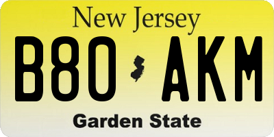 NJ license plate B80AKM