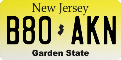 NJ license plate B80AKN