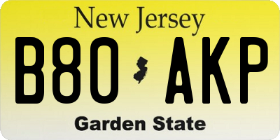 NJ license plate B80AKP