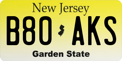 NJ license plate B80AKS