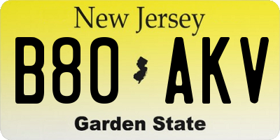 NJ license plate B80AKV