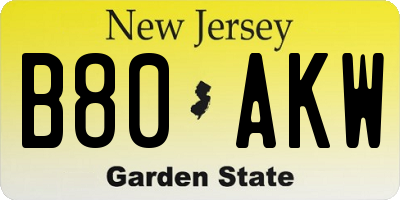 NJ license plate B80AKW