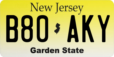 NJ license plate B80AKY