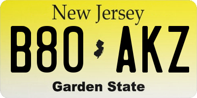NJ license plate B80AKZ