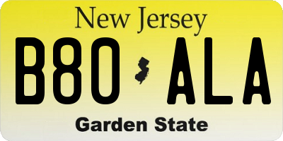 NJ license plate B80ALA