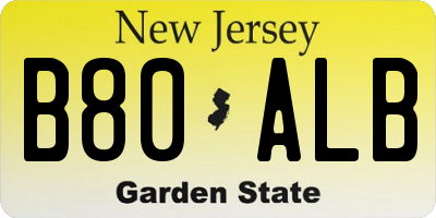 NJ license plate B80ALB