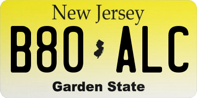 NJ license plate B80ALC
