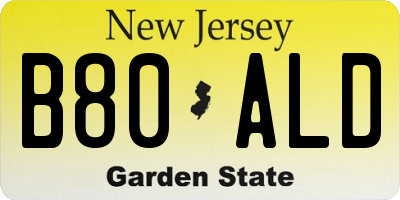 NJ license plate B80ALD