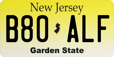 NJ license plate B80ALF