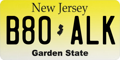 NJ license plate B80ALK