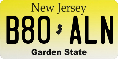 NJ license plate B80ALN