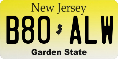 NJ license plate B80ALW