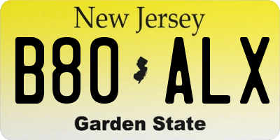 NJ license plate B80ALX
