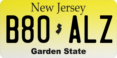 NJ license plate B80ALZ
