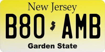 NJ license plate B80AMB