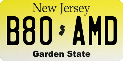NJ license plate B80AMD
