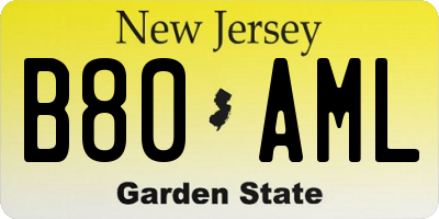 NJ license plate B80AML
