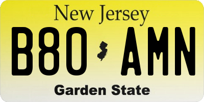 NJ license plate B80AMN