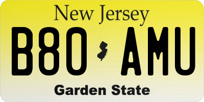 NJ license plate B80AMU