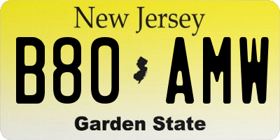 NJ license plate B80AMW