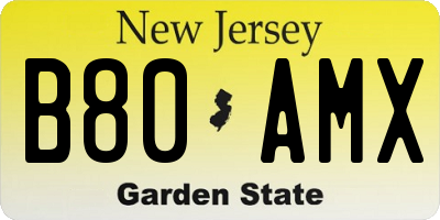 NJ license plate B80AMX