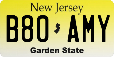 NJ license plate B80AMY