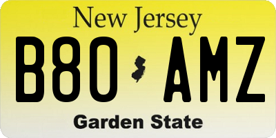 NJ license plate B80AMZ