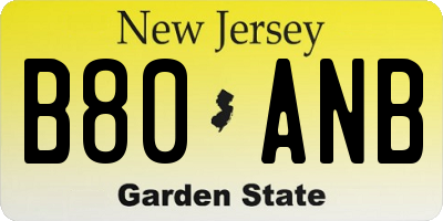 NJ license plate B80ANB