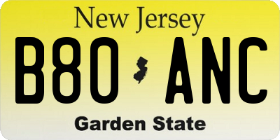 NJ license plate B80ANC