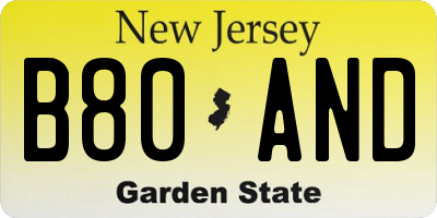 NJ license plate B80AND
