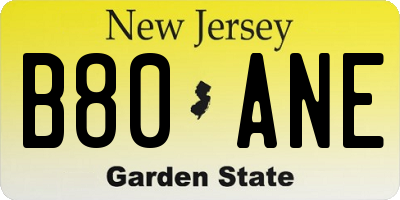 NJ license plate B80ANE