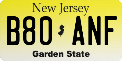 NJ license plate B80ANF