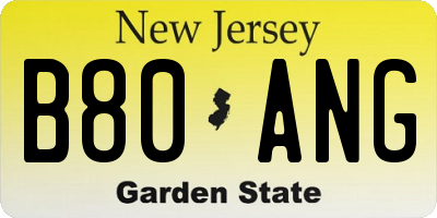 NJ license plate B80ANG