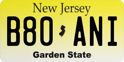NJ license plate B80ANI