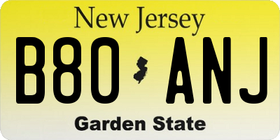 NJ license plate B80ANJ