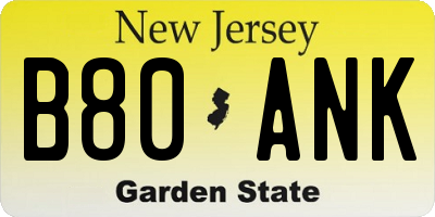 NJ license plate B80ANK