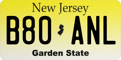 NJ license plate B80ANL
