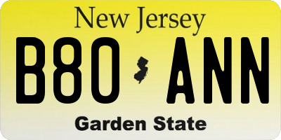 NJ license plate B80ANN