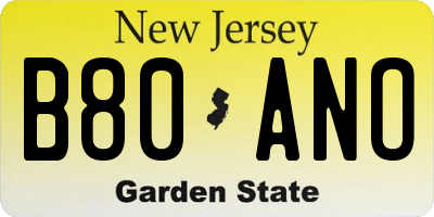 NJ license plate B80ANO