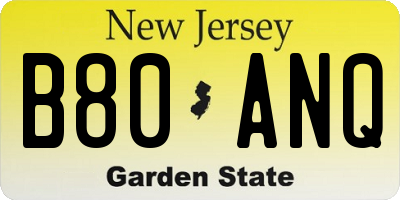 NJ license plate B80ANQ