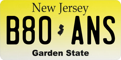 NJ license plate B80ANS