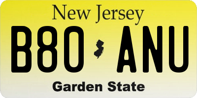 NJ license plate B80ANU