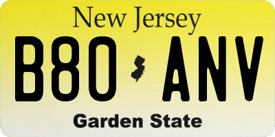 NJ license plate B80ANV
