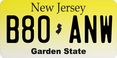 NJ license plate B80ANW
