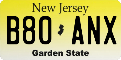 NJ license plate B80ANX