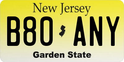 NJ license plate B80ANY