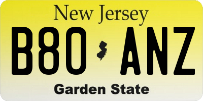 NJ license plate B80ANZ